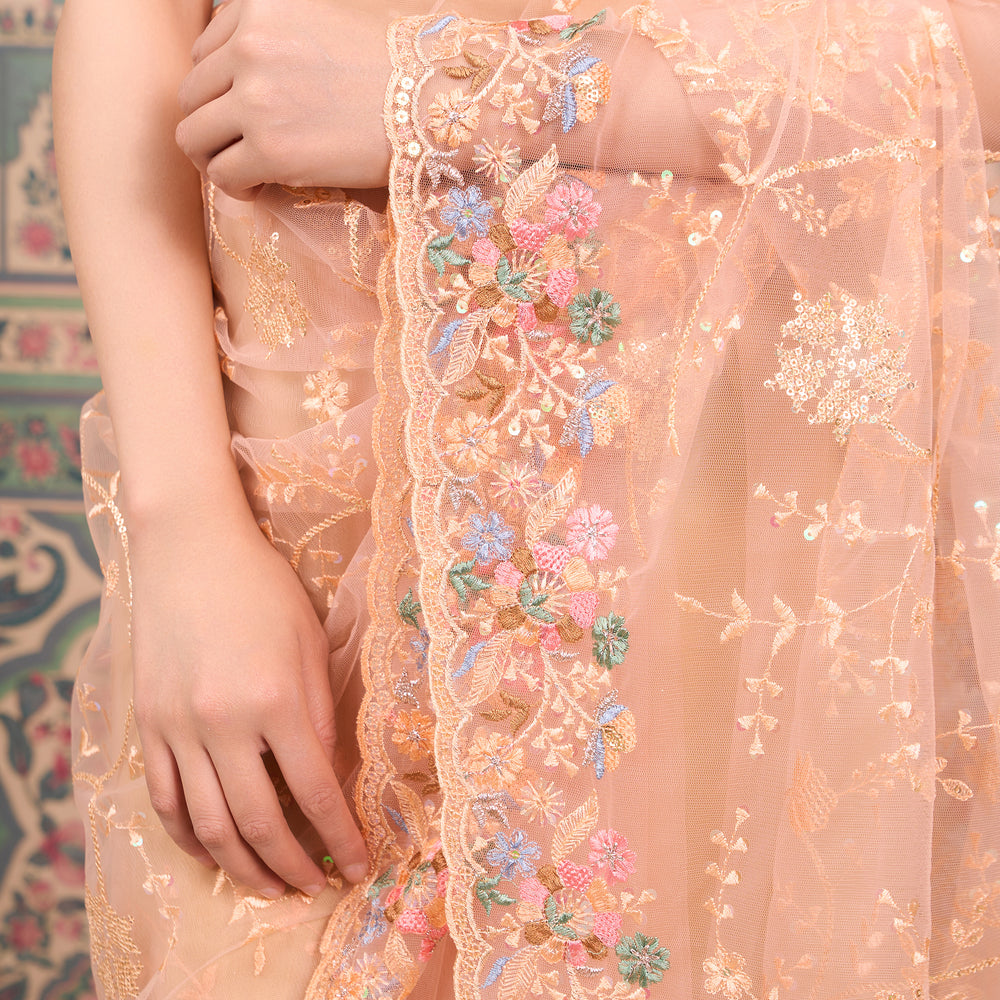 
                  
                    PEACH NET SAREE
                  
                