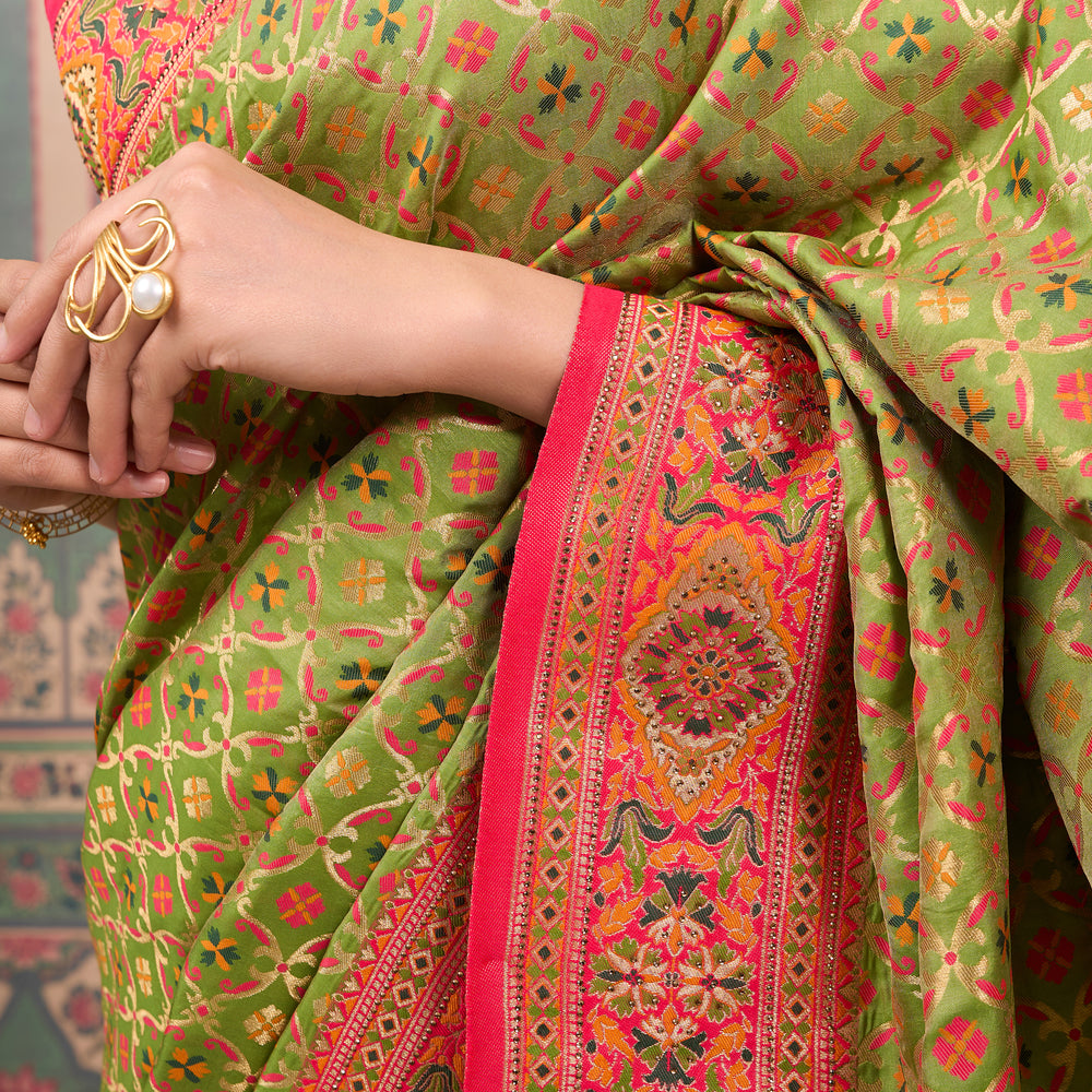 
                  
                    PISTACHIO GREEN BROCADE SAREE
                  
                