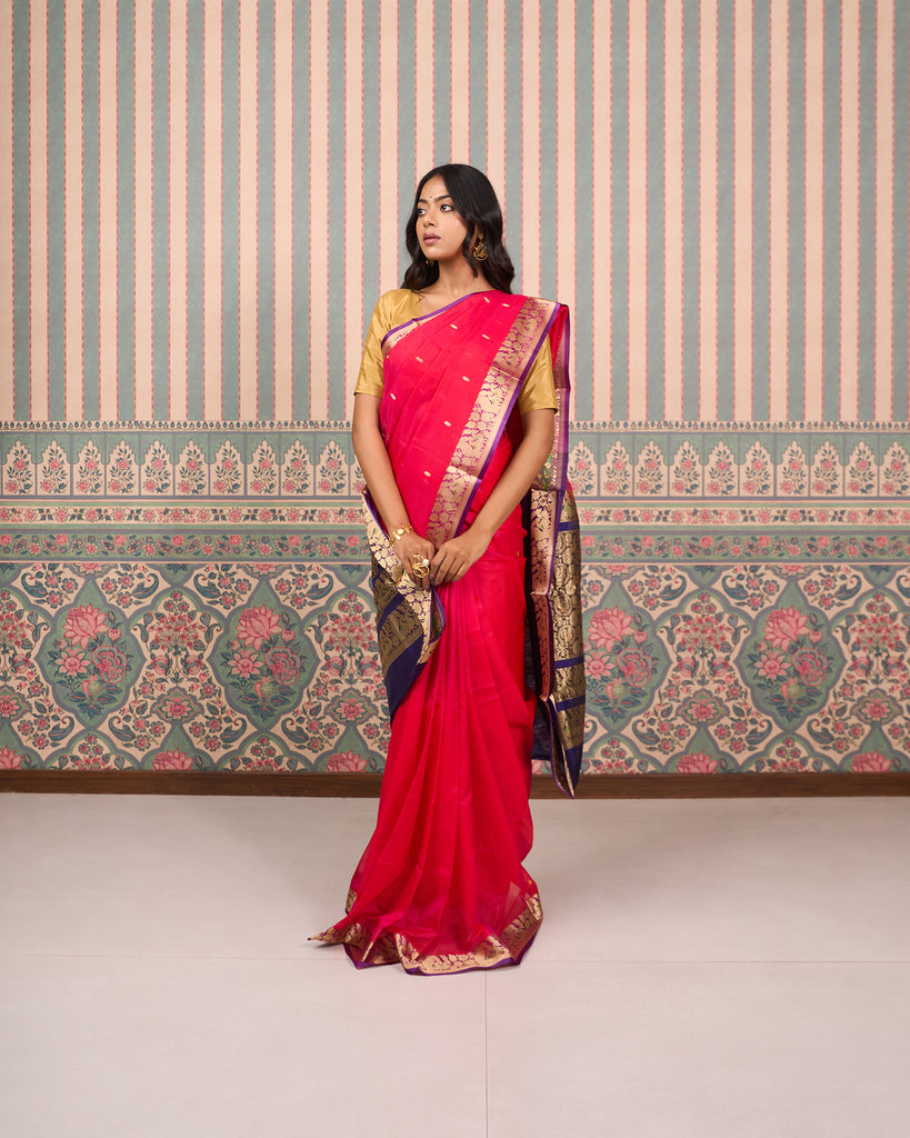 SCARLET RED PURE SILK SAREE